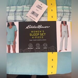 Eddie Bauer Women’s 4-Piece Sleep Set Small Pajamas Tank Aqua Shorts Pants NWT